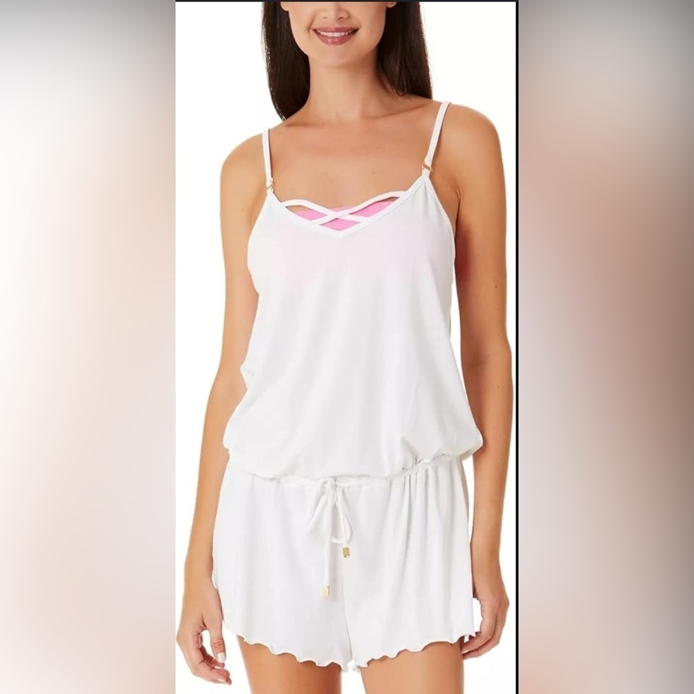 California Waves White Swim Coverup with Criss-Cross Detail
